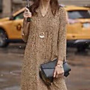 J Jill WE Pintucked Leopard Dress - Medium Petite